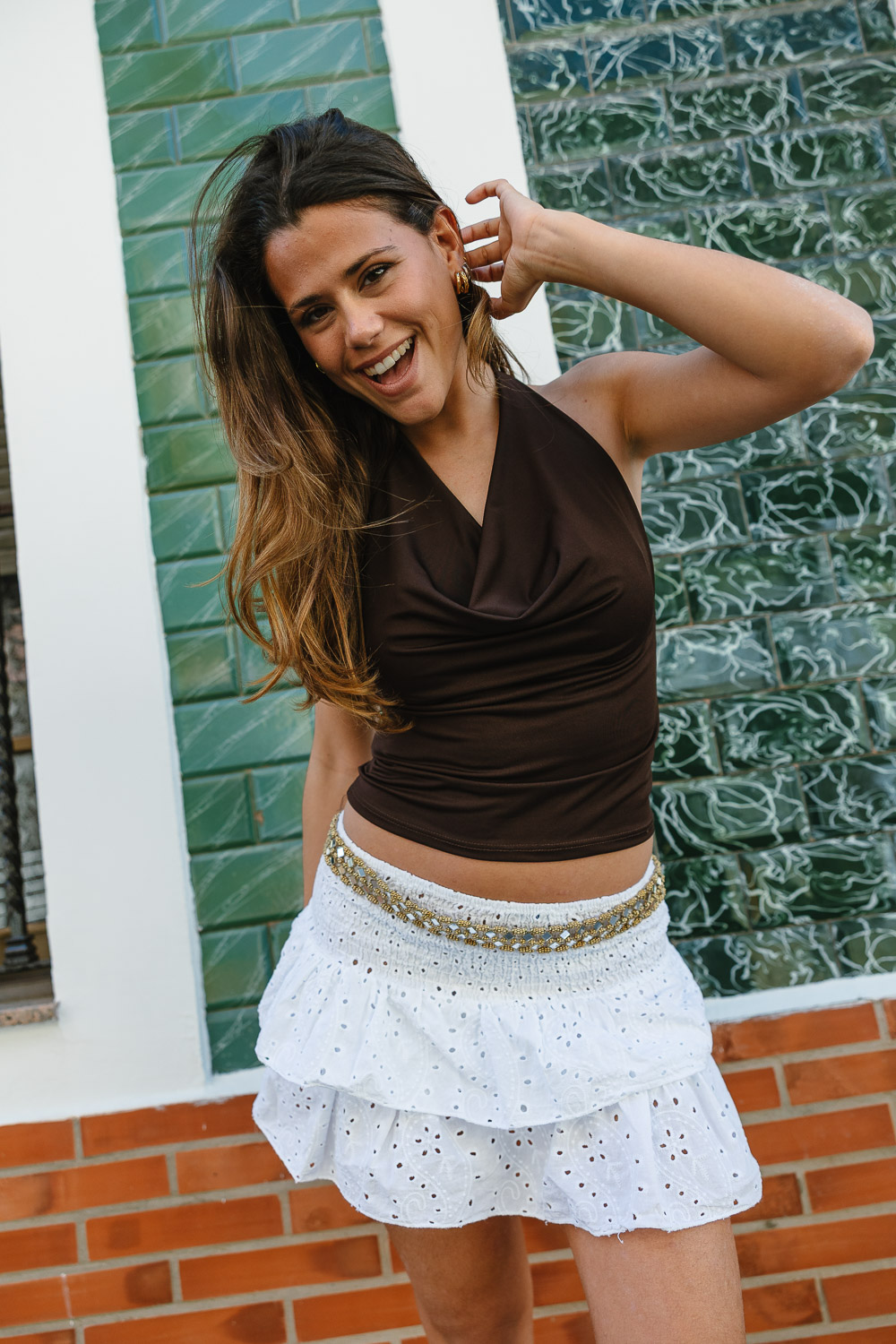 Mini falda troquelada blanco