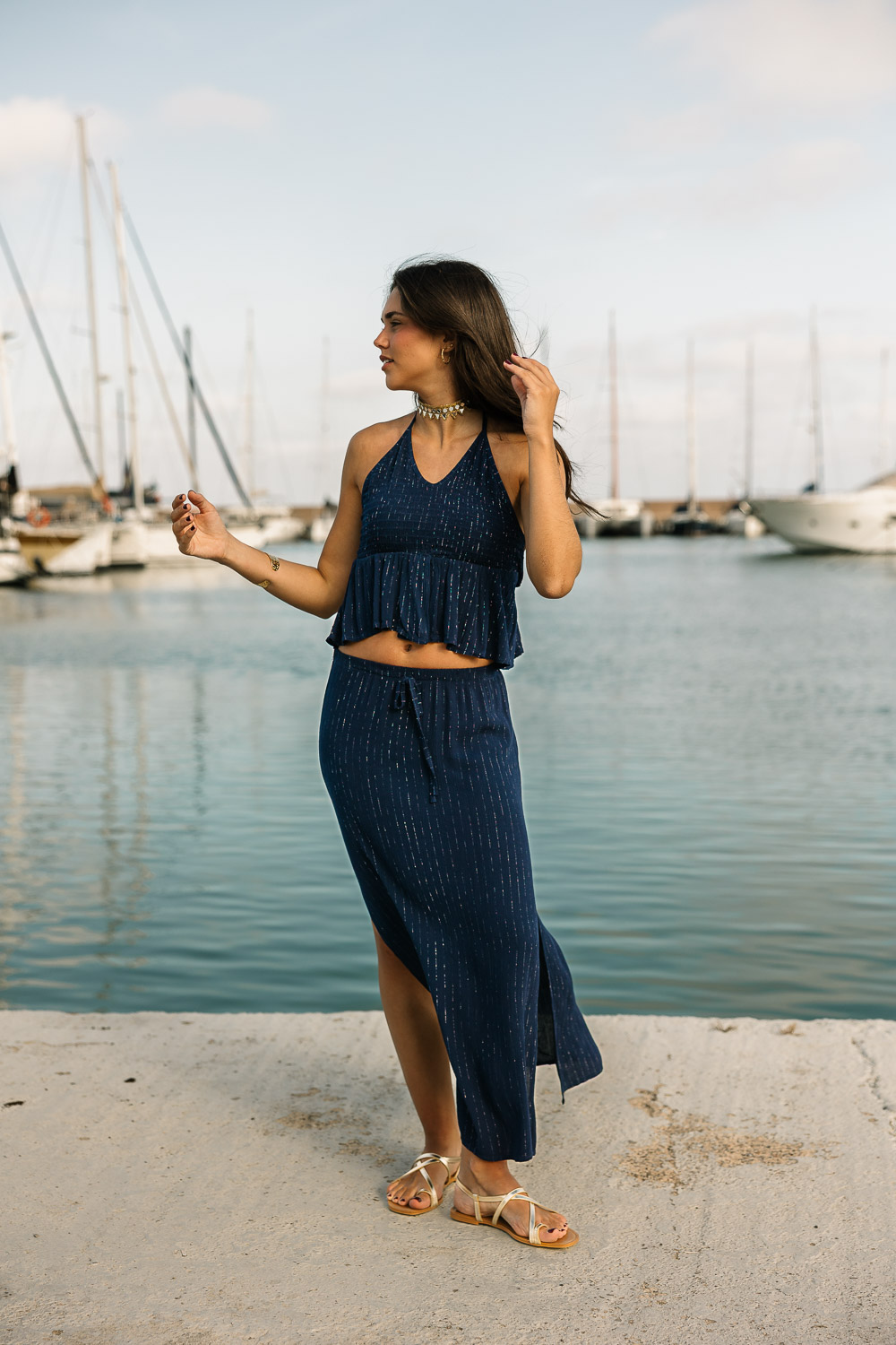 Falda midi diplo azul