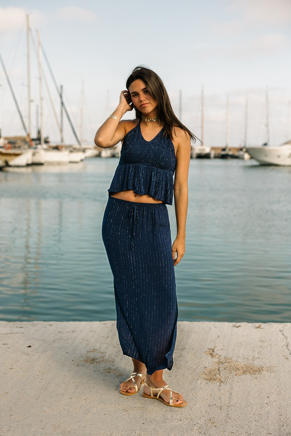 Falda midi diplo azul