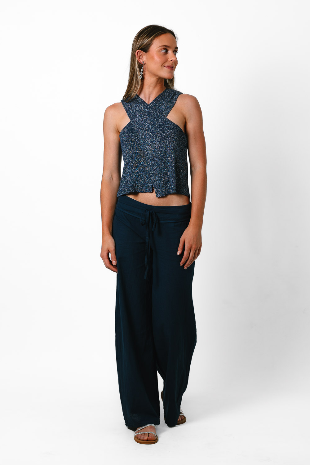 Top Glitter Cruzado Azul