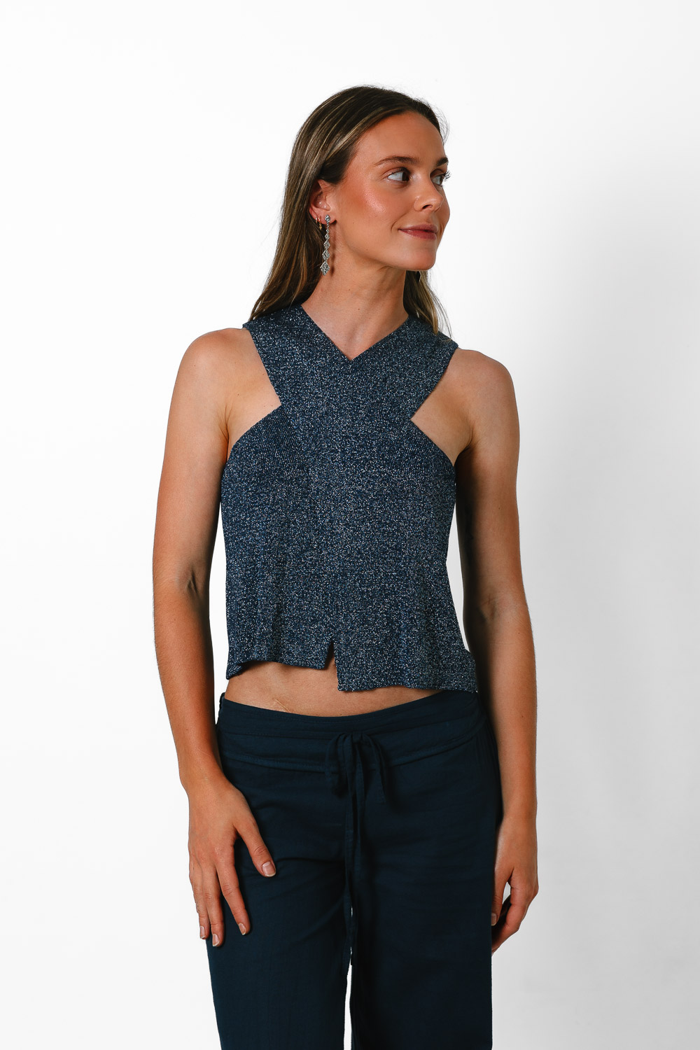 Top Glitter Cruzado Azul