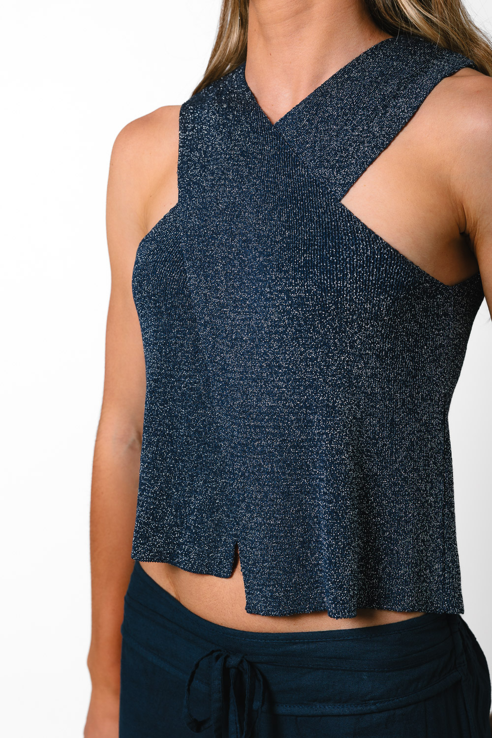 Top Glitter Cruzado Azul