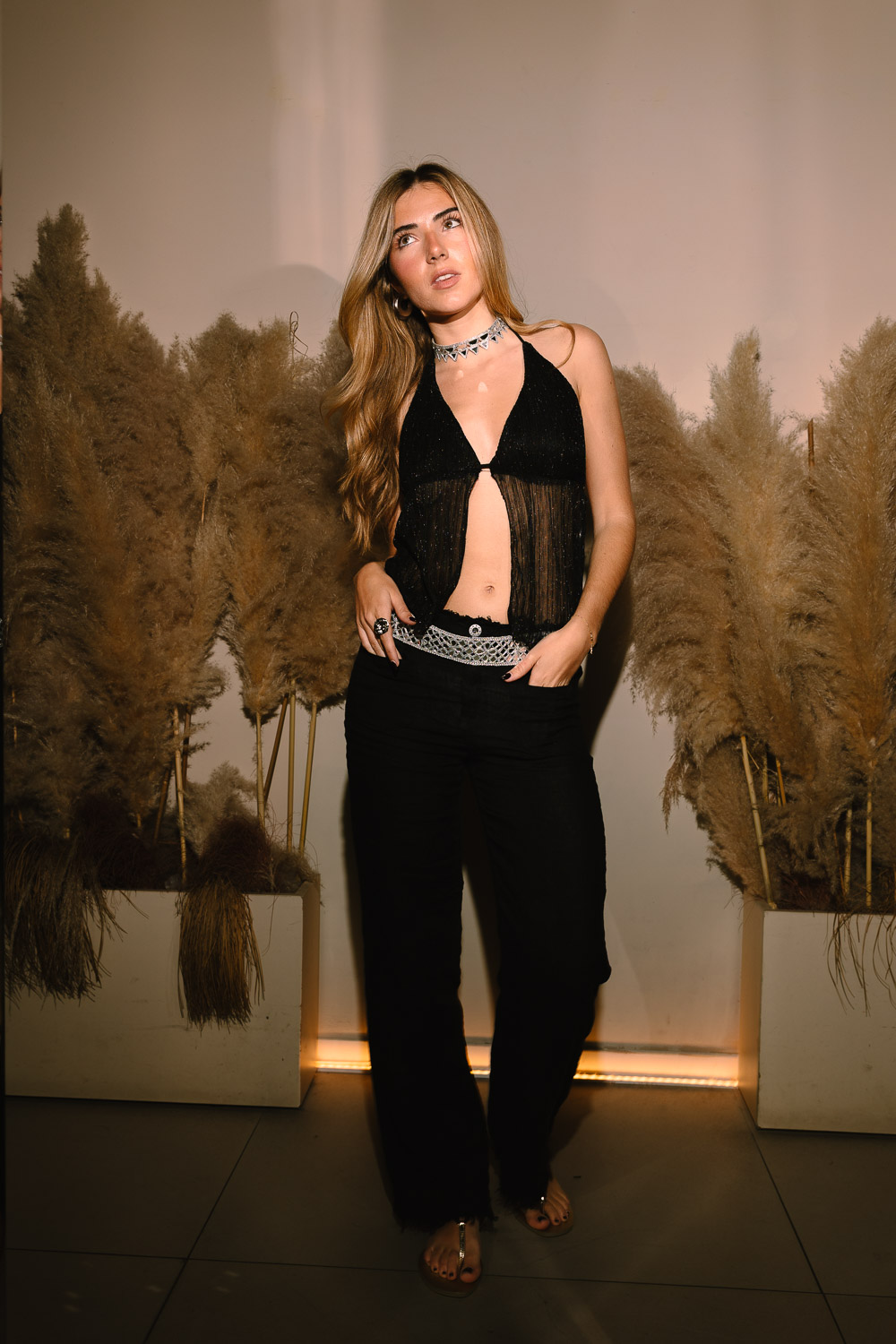 Pantalón Desflecado Lino Negro