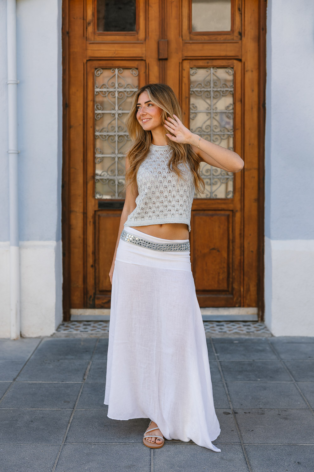 Falda larga lino blanco