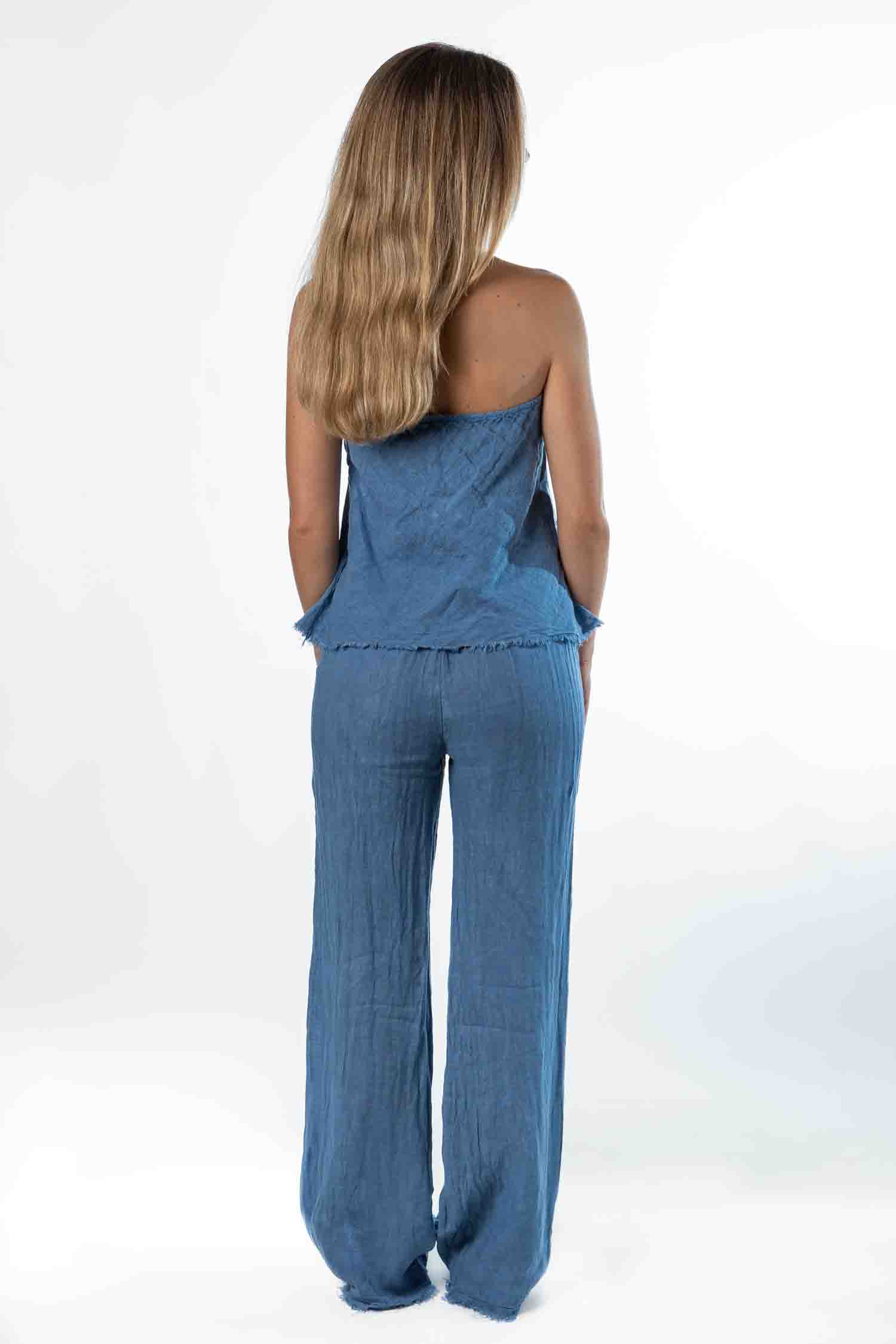 Pantalón Lino Desflecado Azul