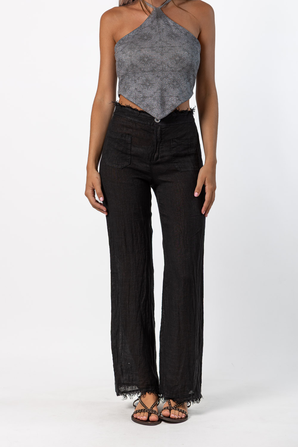 Pantalón Lino Desflecado Negro