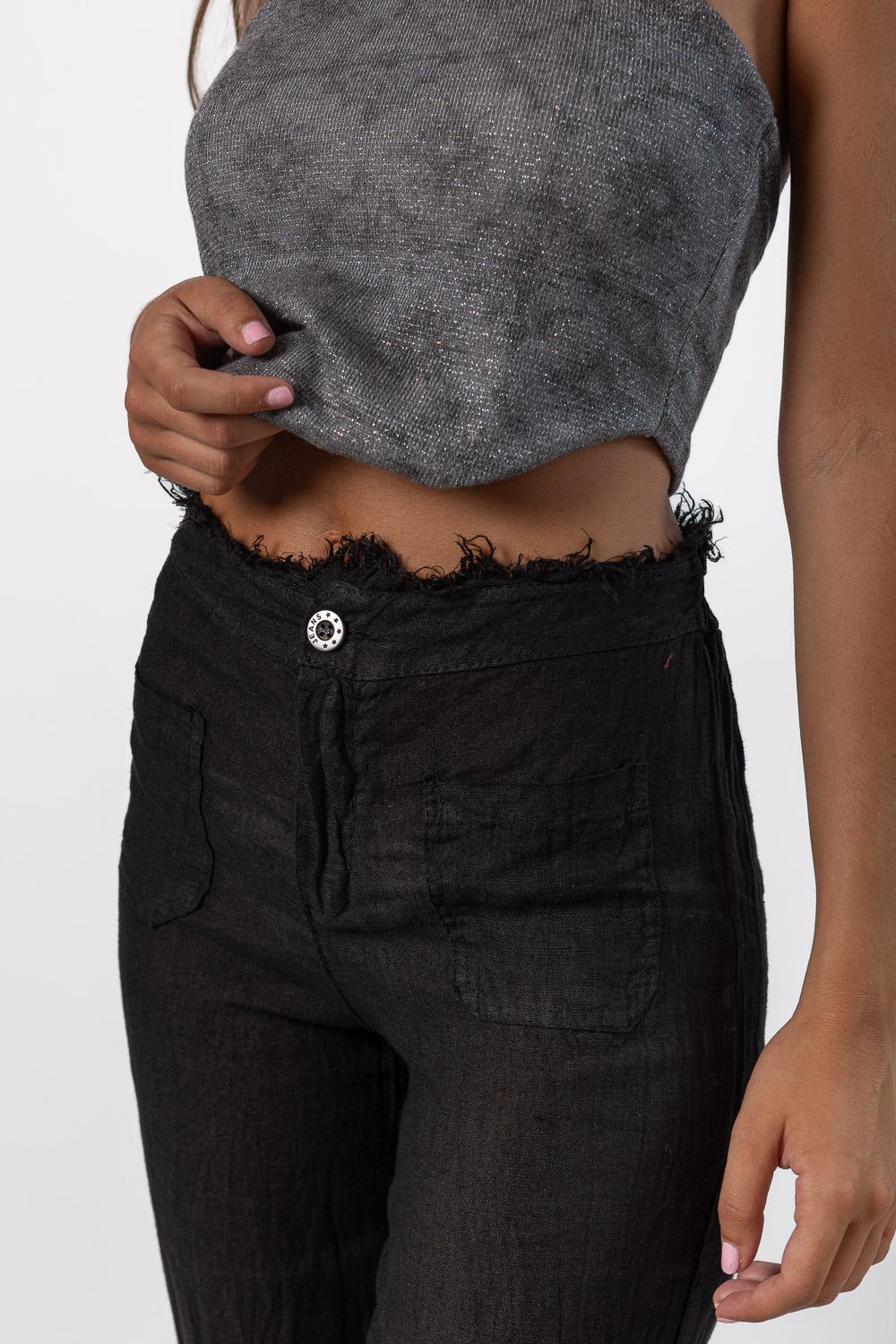 Pantalón Lino Desflecado Negro