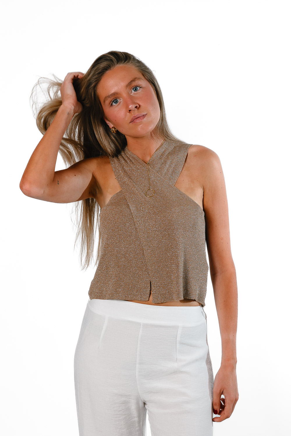 Top Glitter Cruzado Dorado