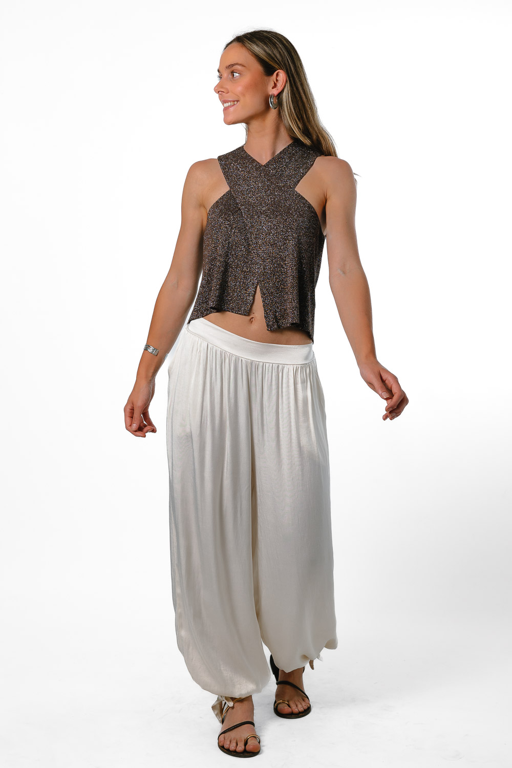 Top Glitter Cruzado Marrón