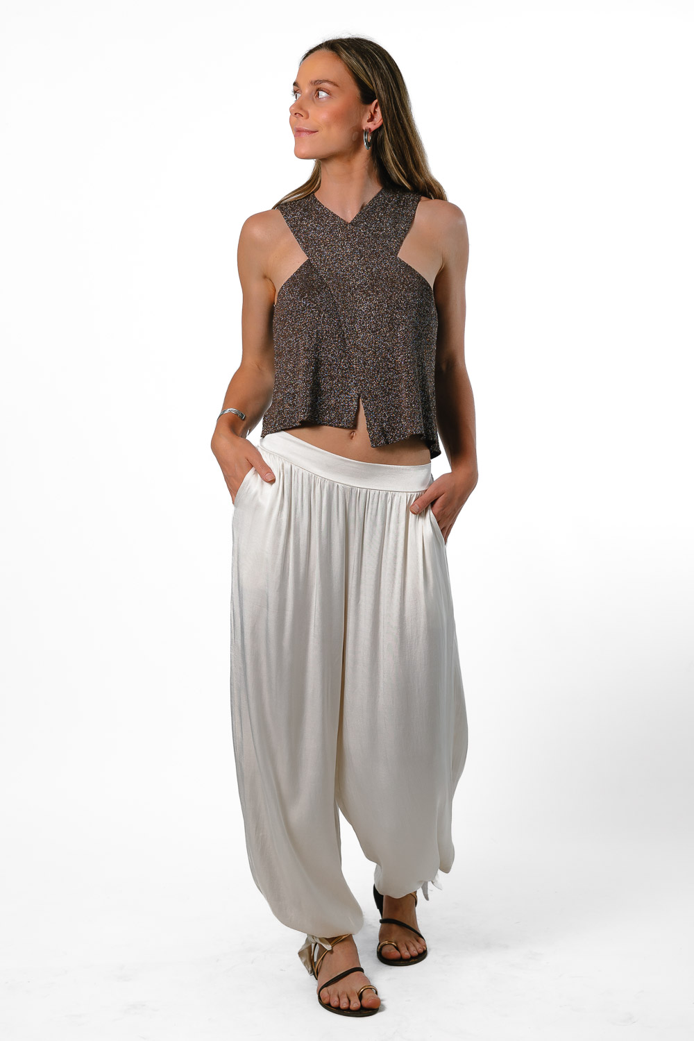 Pantalón Globo Satén Blanco