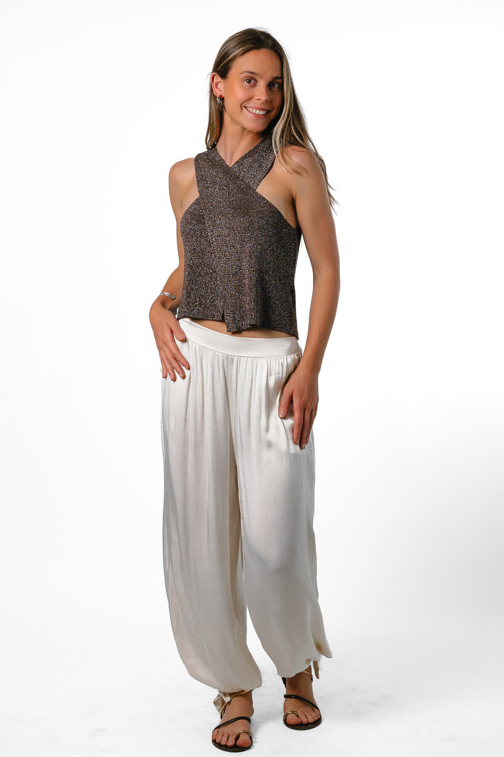 Top Glitter Cruzado Marrón