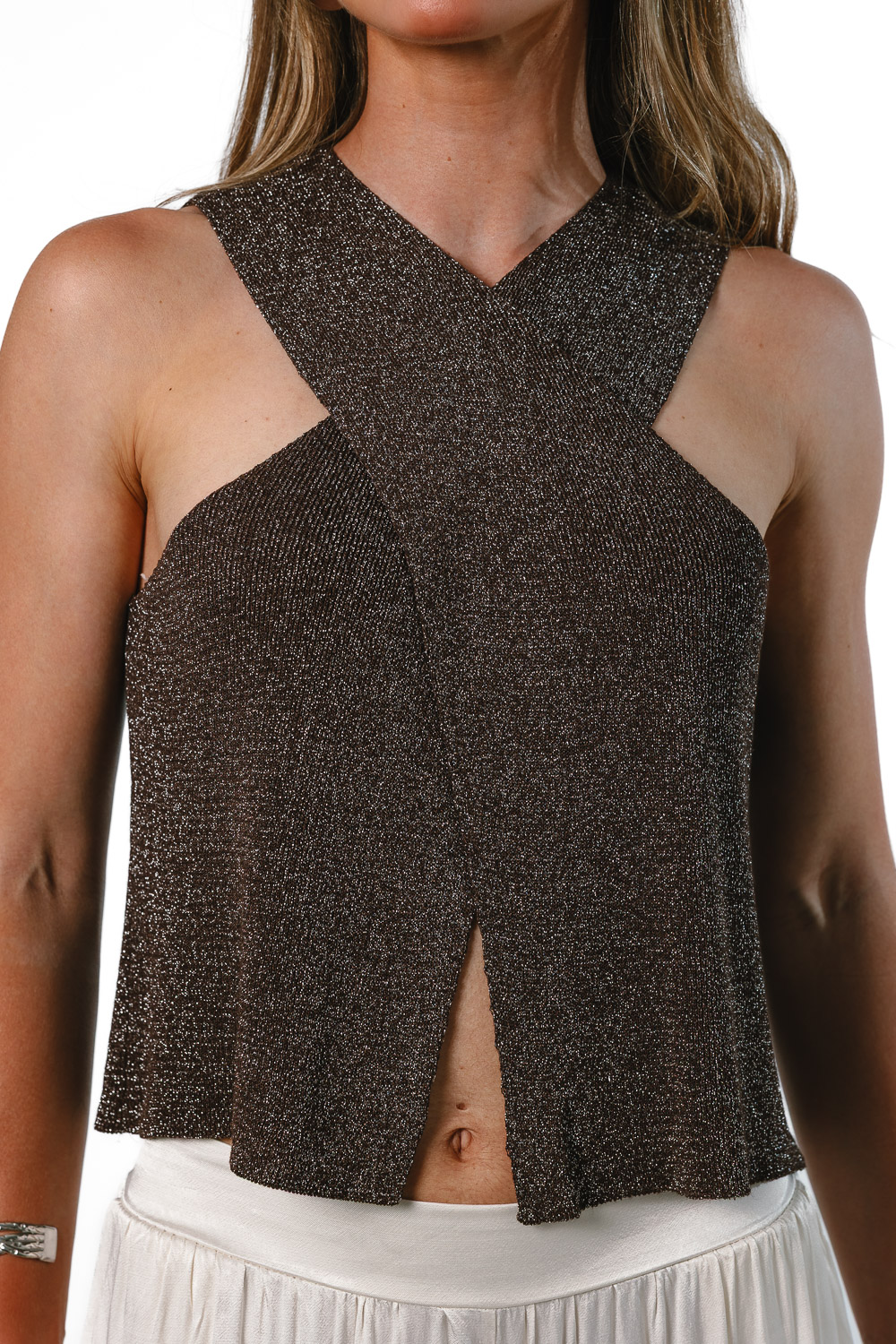 Top Glitter Cruzado Marrón
