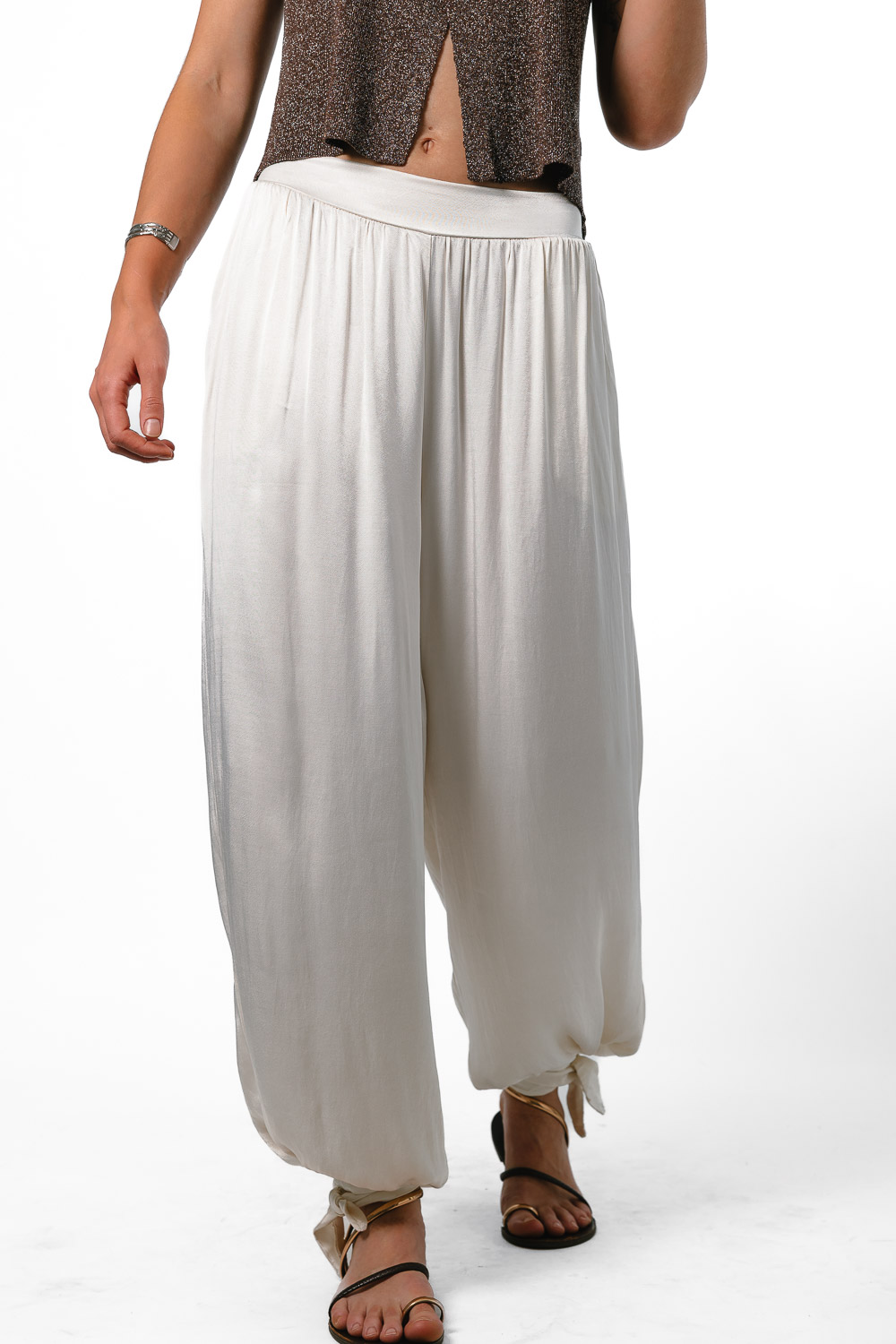 Pantalón Globo Satén Blanco