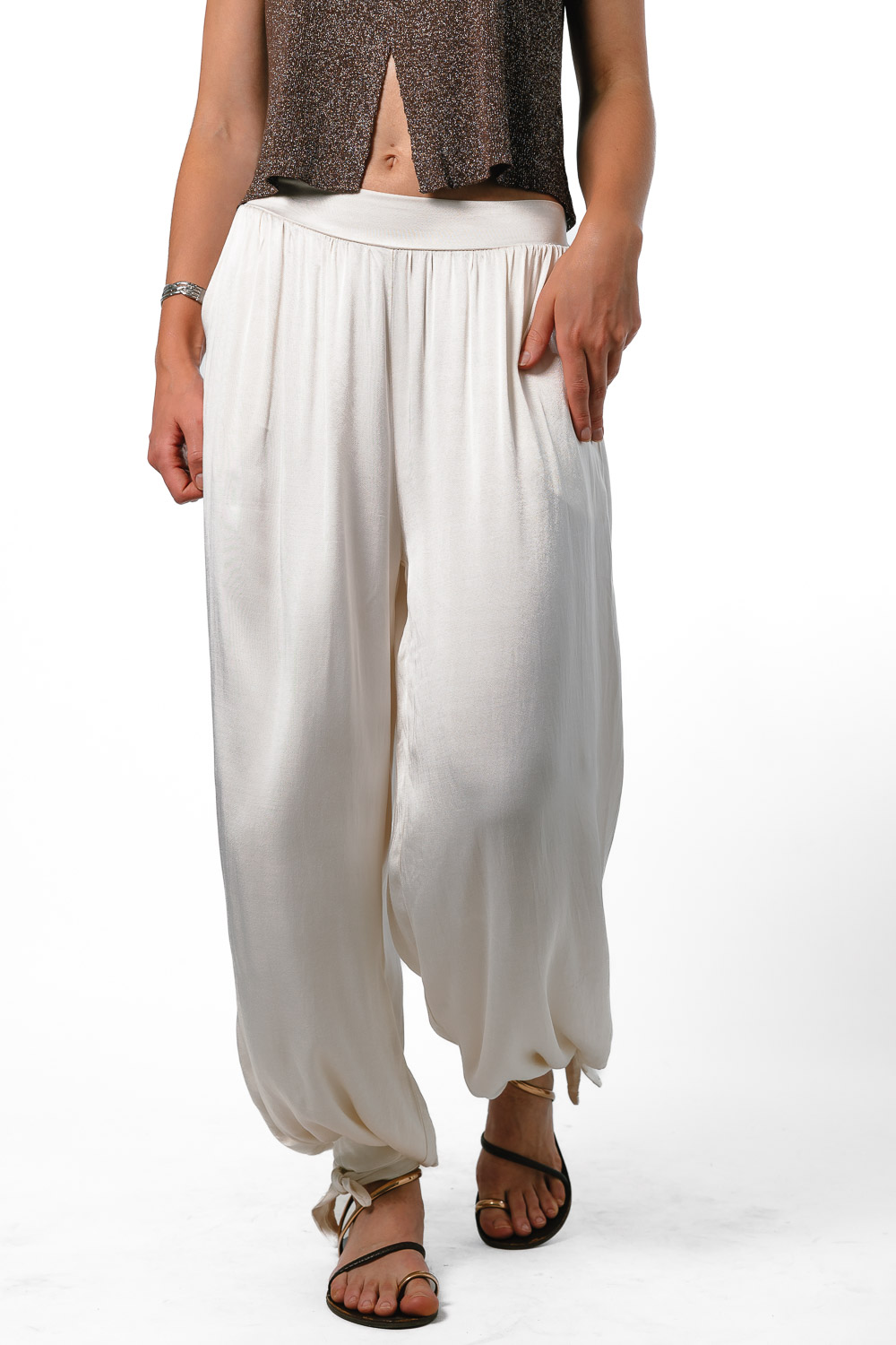 Pantalón Globo Satén Blanco