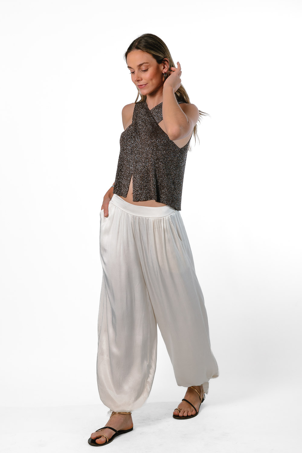 Pantalón Globo Satén Blanco