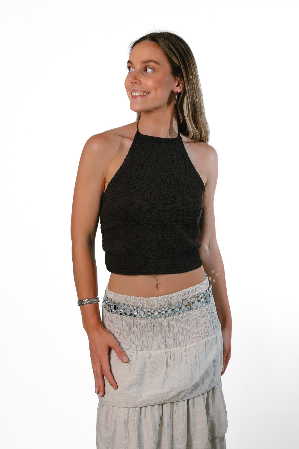Top Halter Nido Abeja Marrón