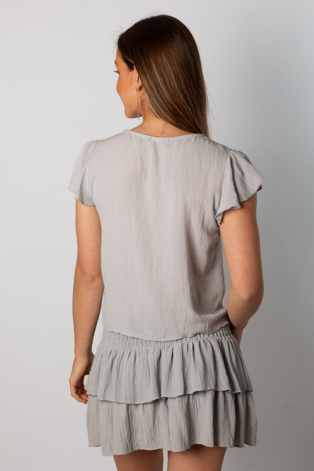 Top fruncido volantes gris brookville