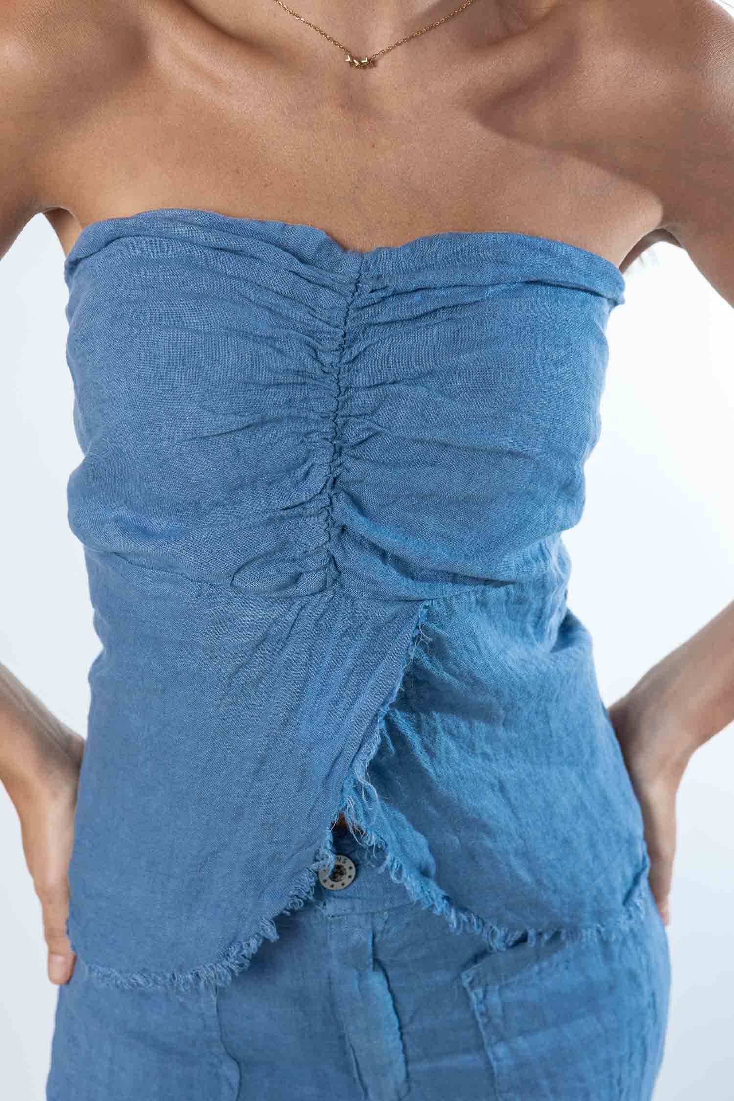 Top Palabra Honor Abertura Lino Azul