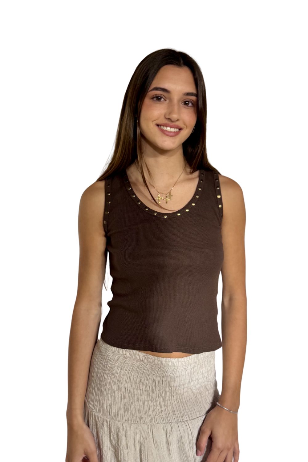 Top tirantes tachas marrón