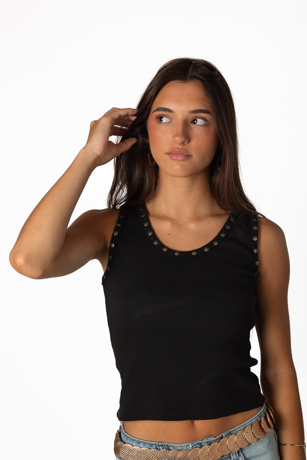 Top negro tachas