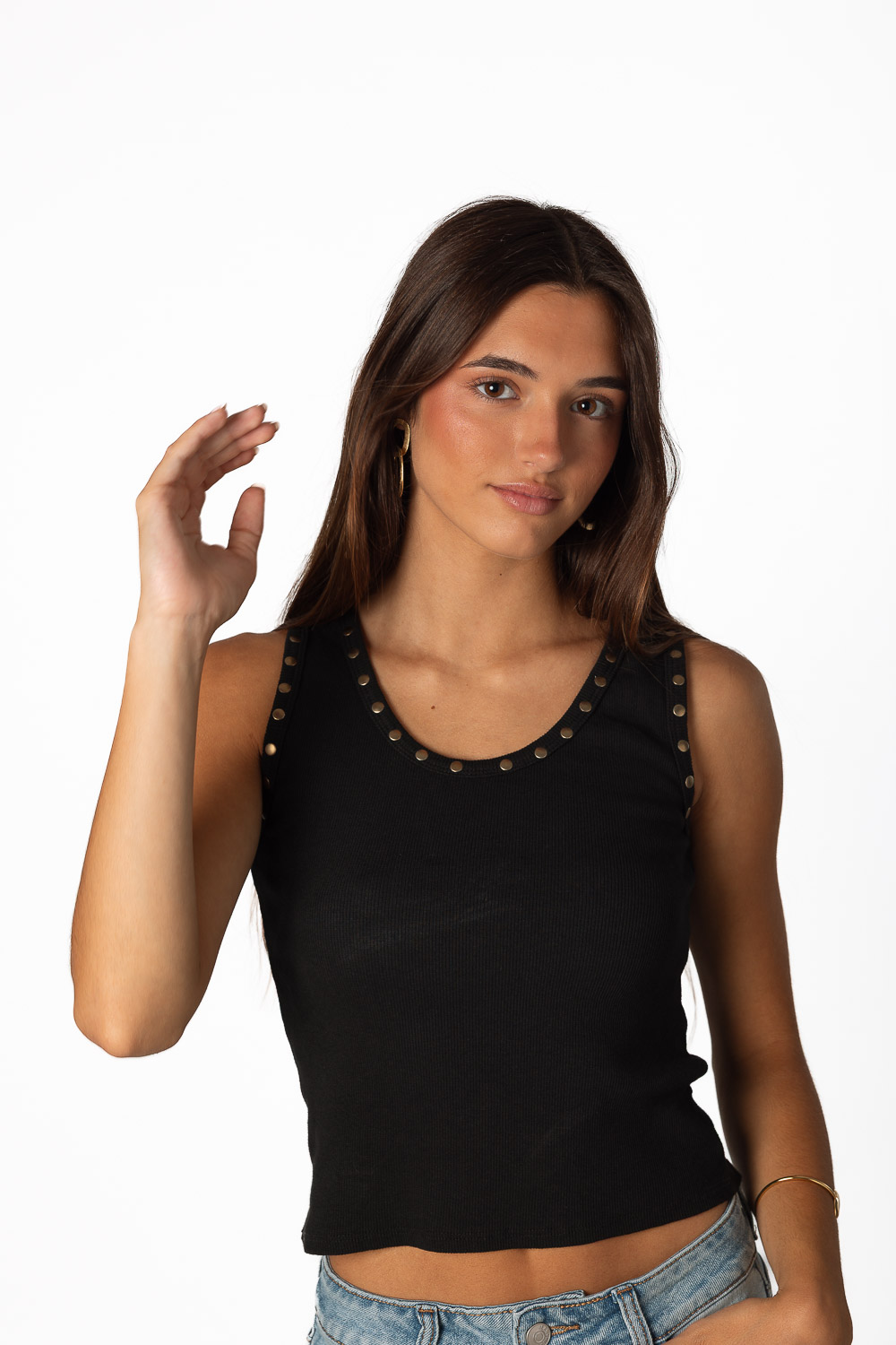 Top negro tachas