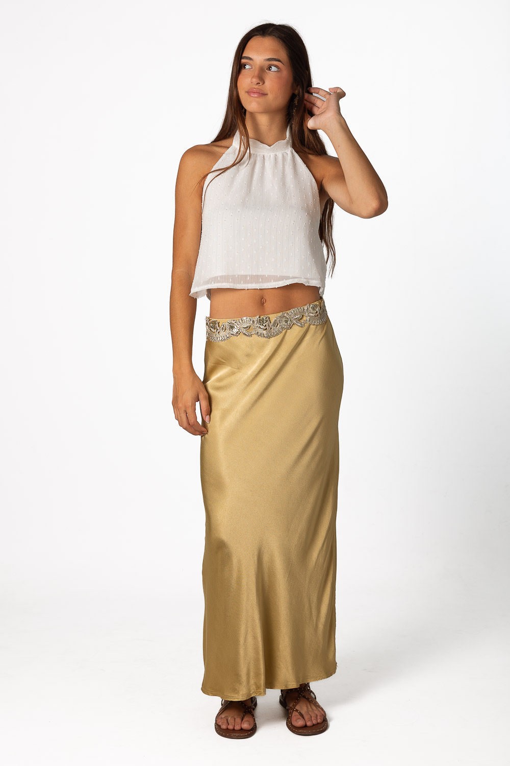 Top Halter Plumeti Blanco