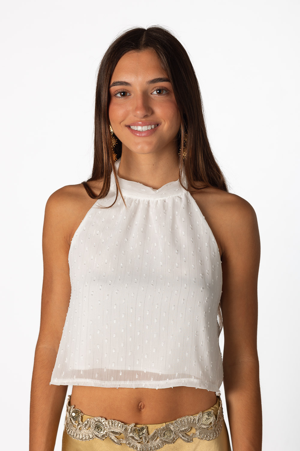 Top Halter Plumeti Blanco