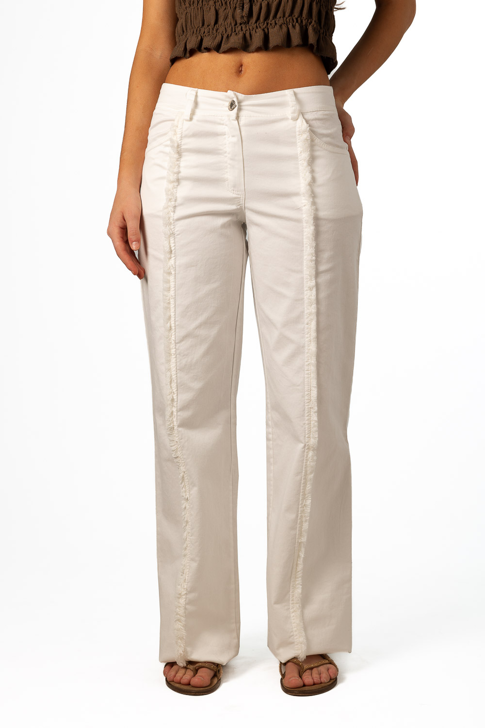 Pantalón Largo desflecado blanco roto