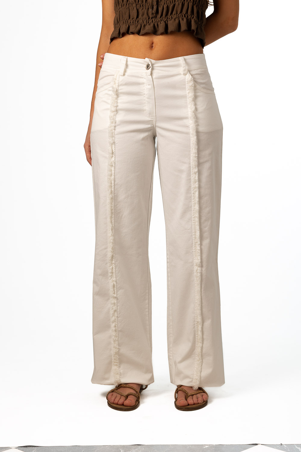Pantalón Largo desflecado blanco roto