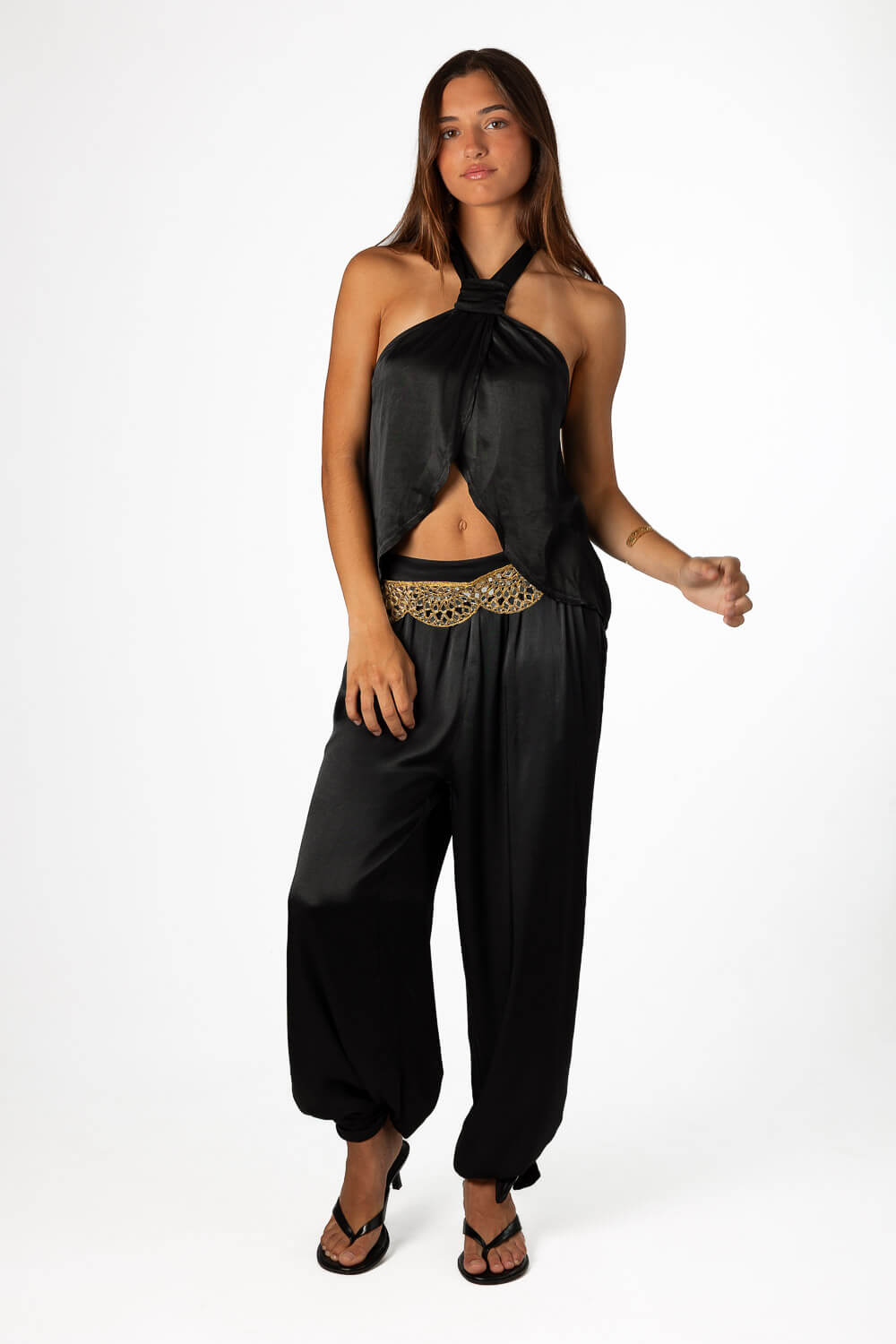 Pantalón Globo Satén Negro