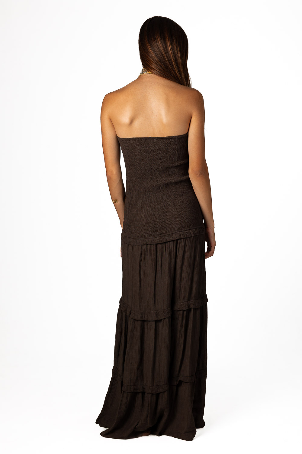 Vestido Viscosa Volantes Marrón