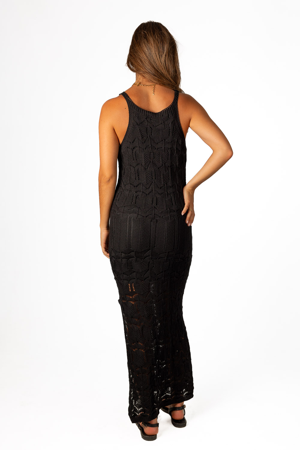 Vestido largo crochet negro