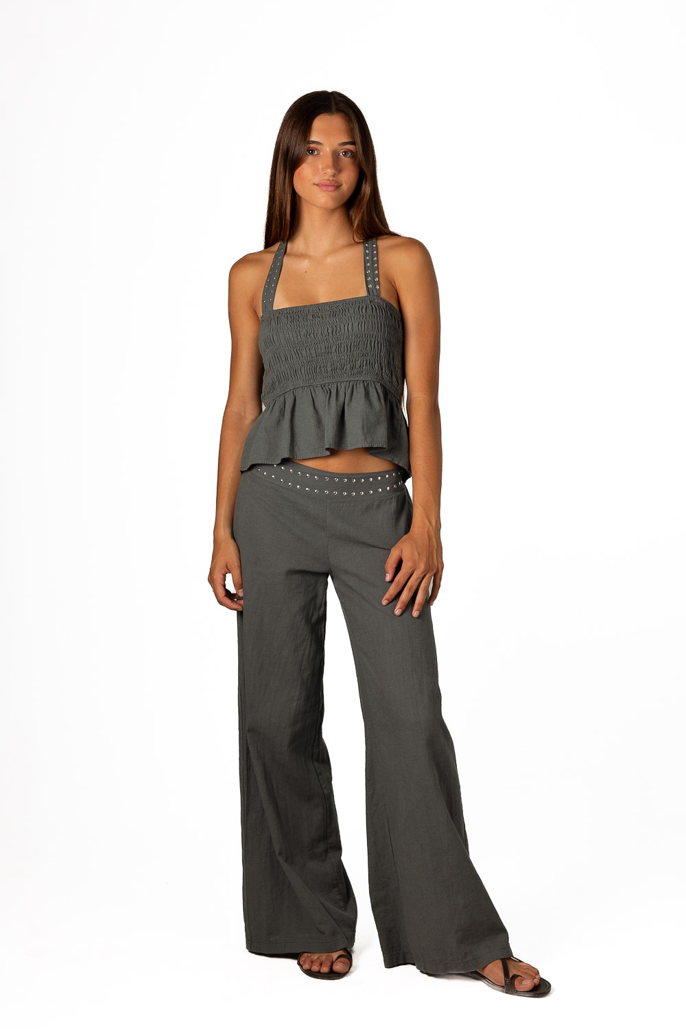 Pantalón Fajín Tachuelas Gris
