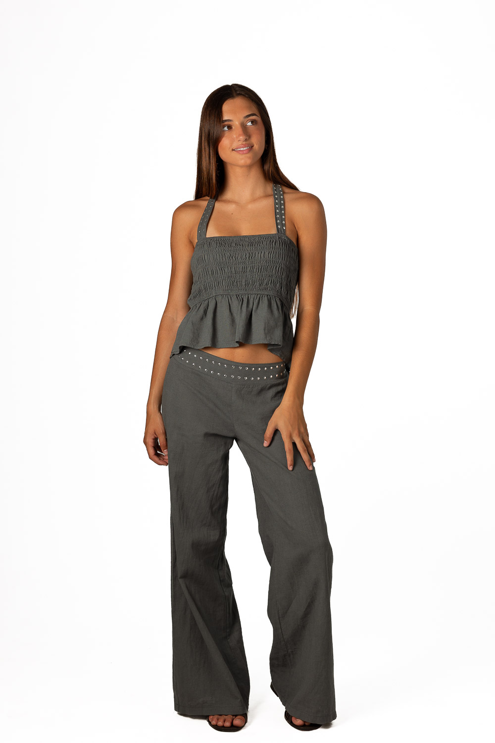 Pantalón Fajín Tachuelas Gris