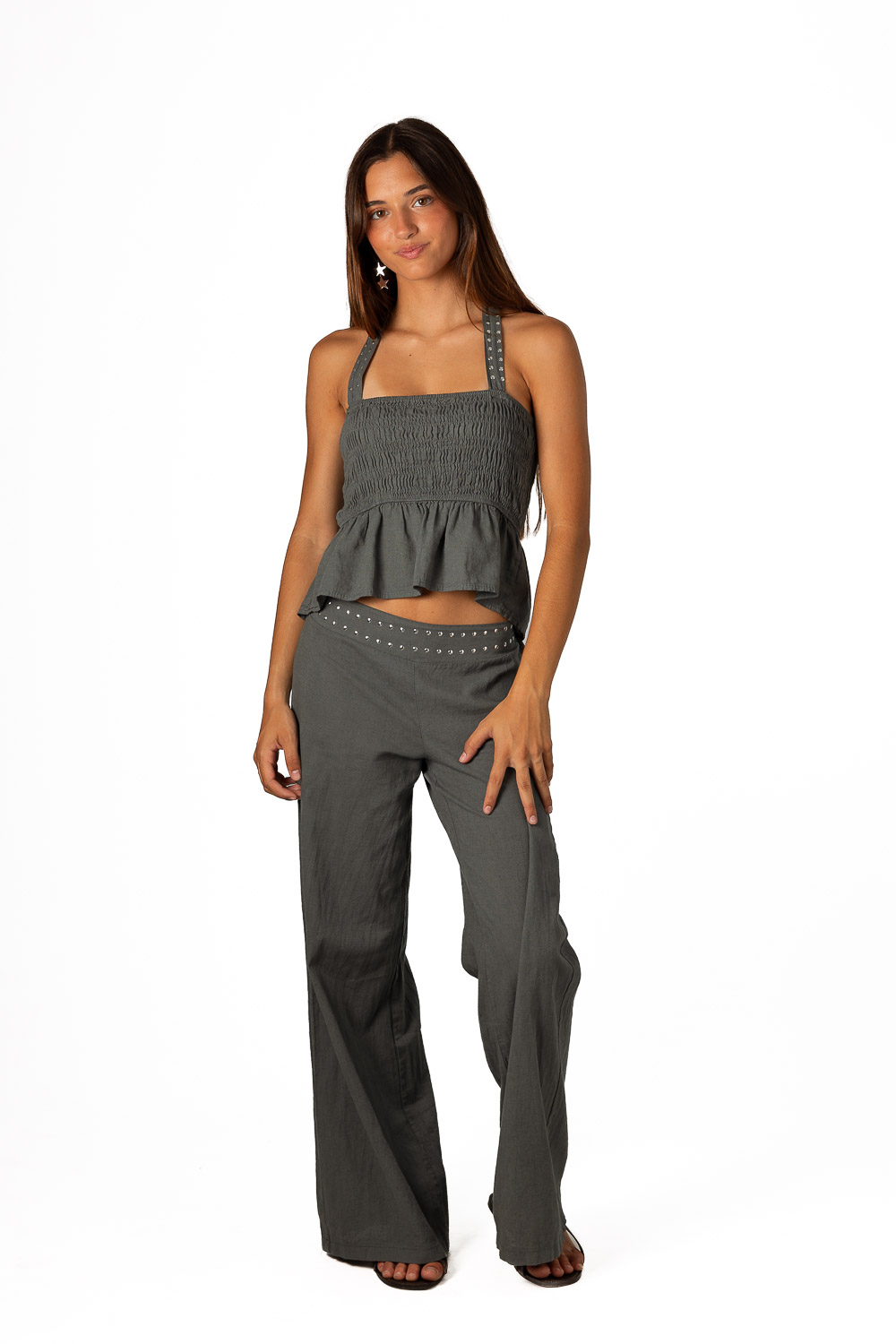 Pantalón Fajín Tachuelas Gris