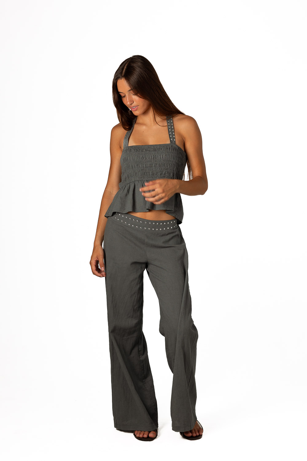 Pantalón Fajín Tachuelas Gris