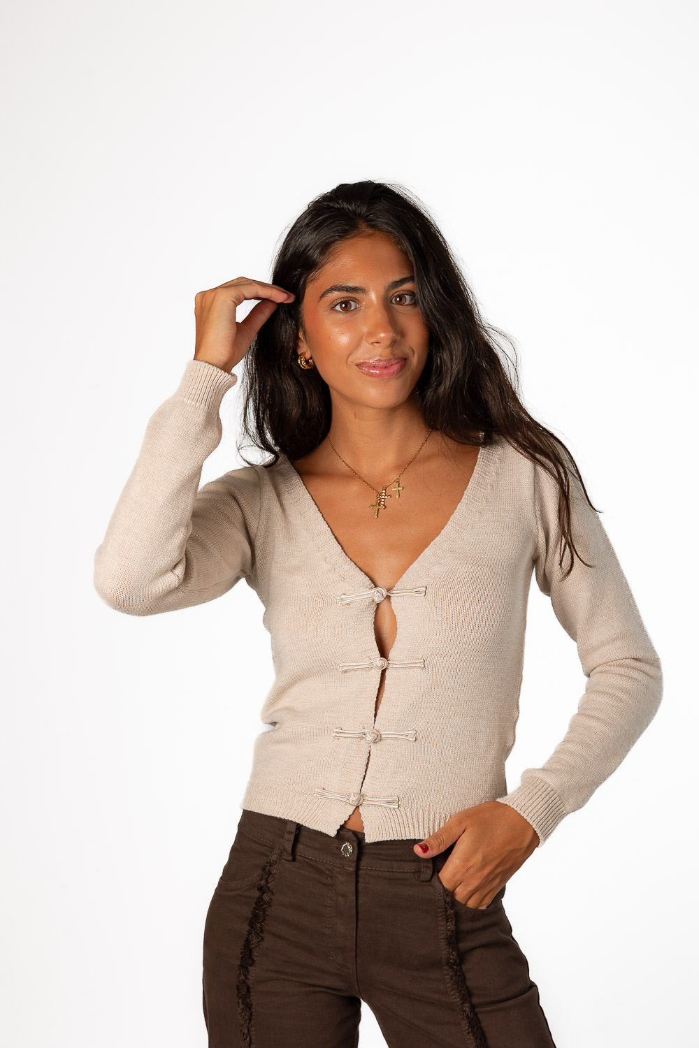 Cardigan Nudos Crudo