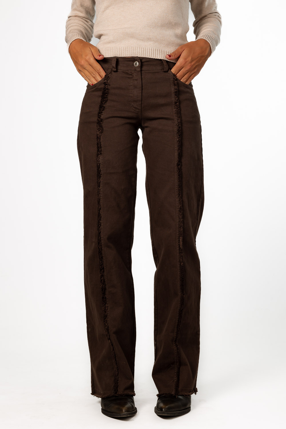 Pantalón Recto Desflecado Marrón