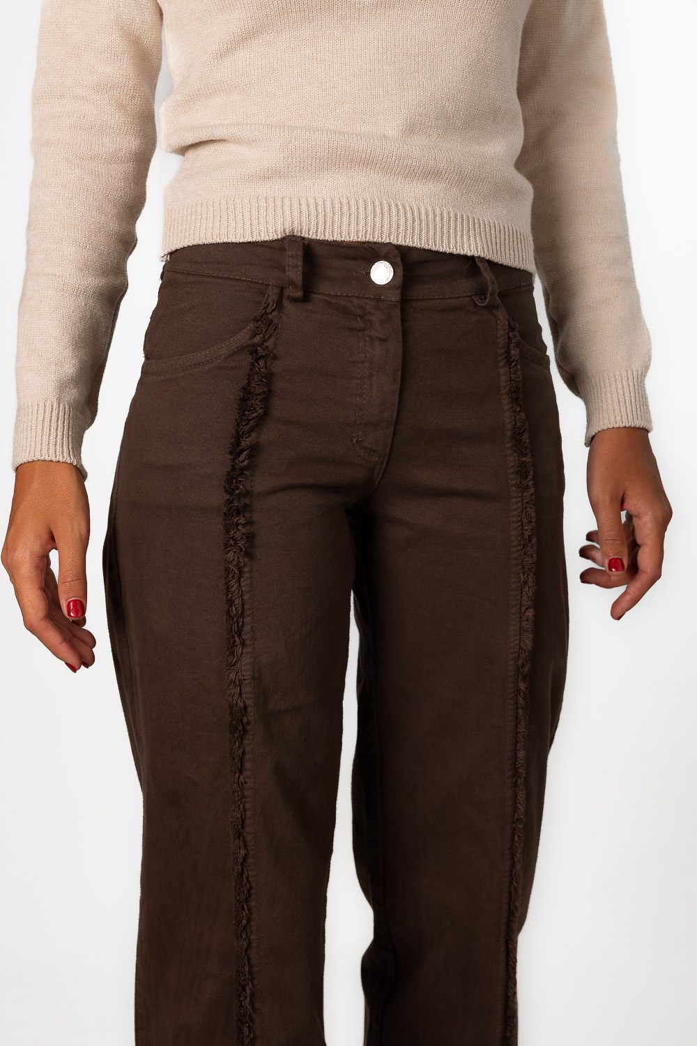 Pantalón Recto Desflecado Marrón