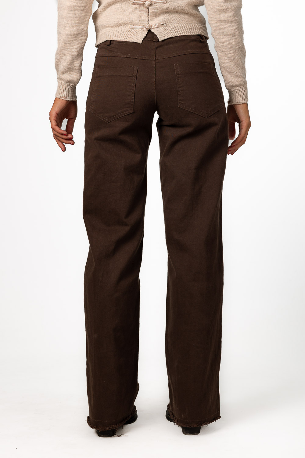 Pantalón Recto Desflecado Marrón