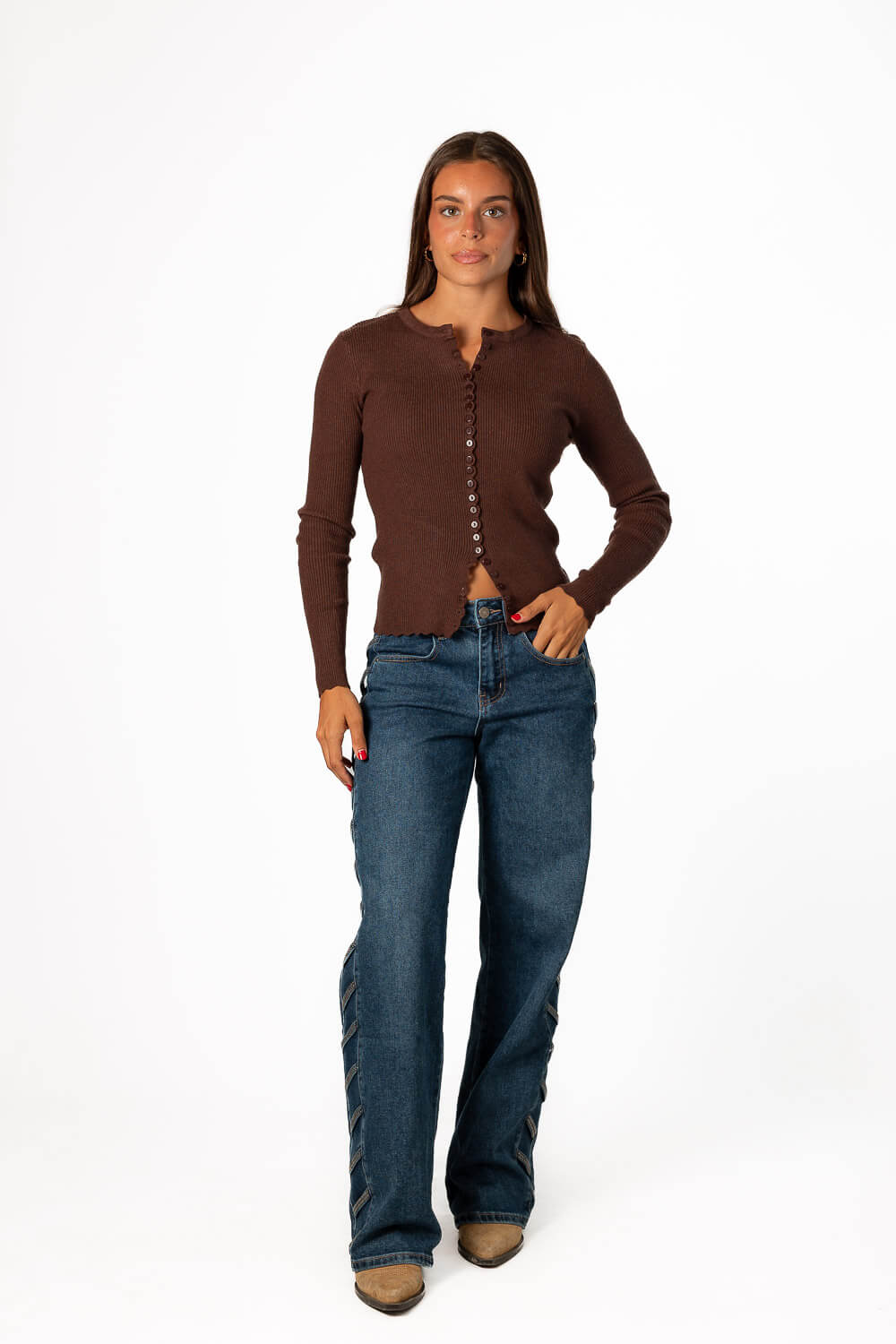 Cardigan Botones Canalé Marrón