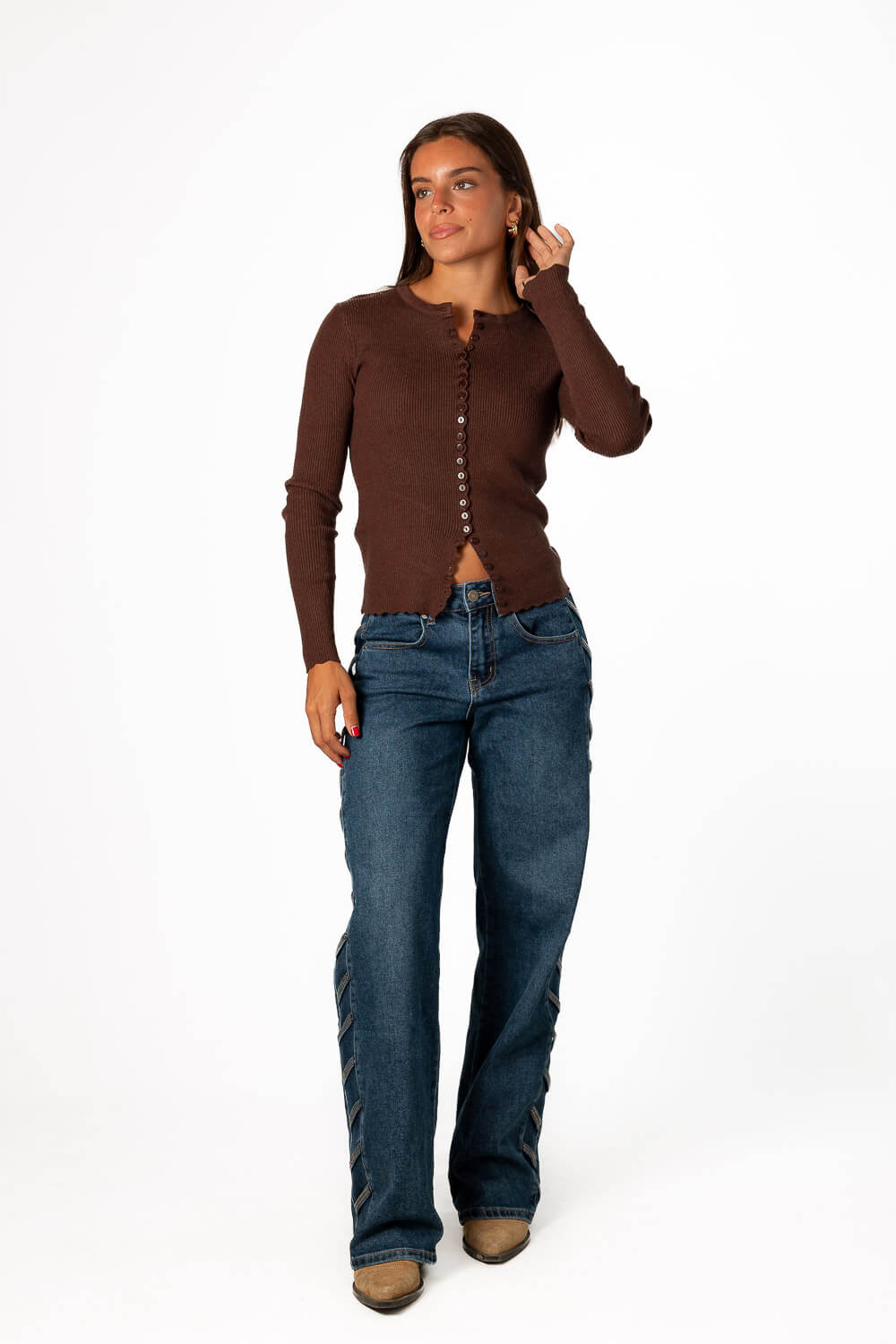Cardigan Botones Canalé Marrón