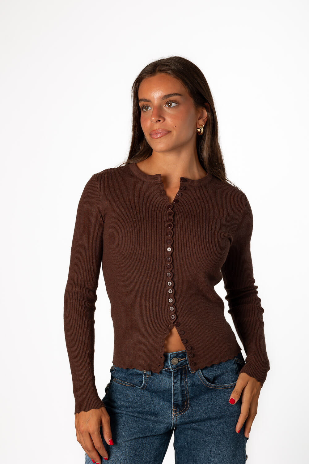Cardigan Botones Canalé Marrón