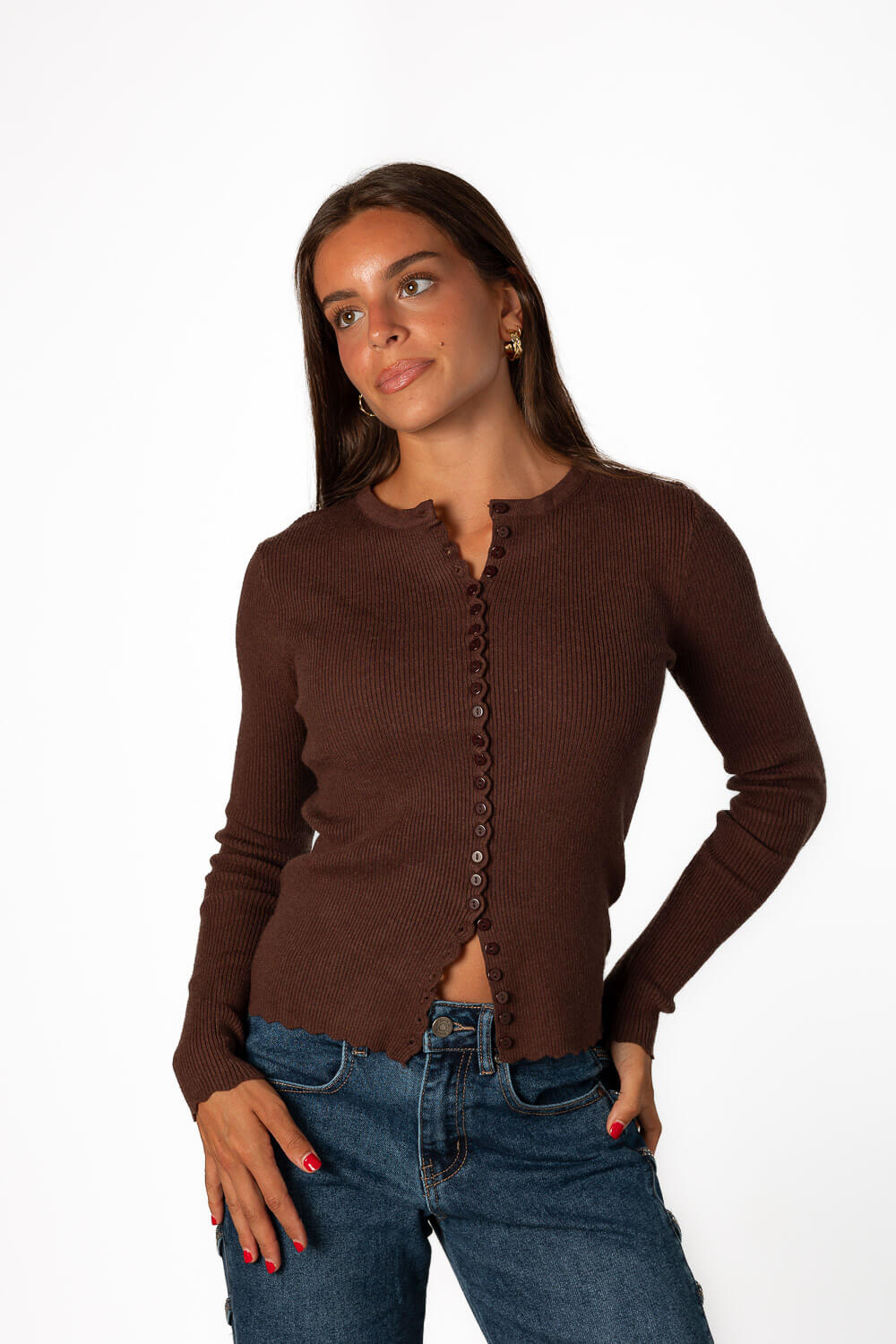 Cardigan Botones Canalé Marrón