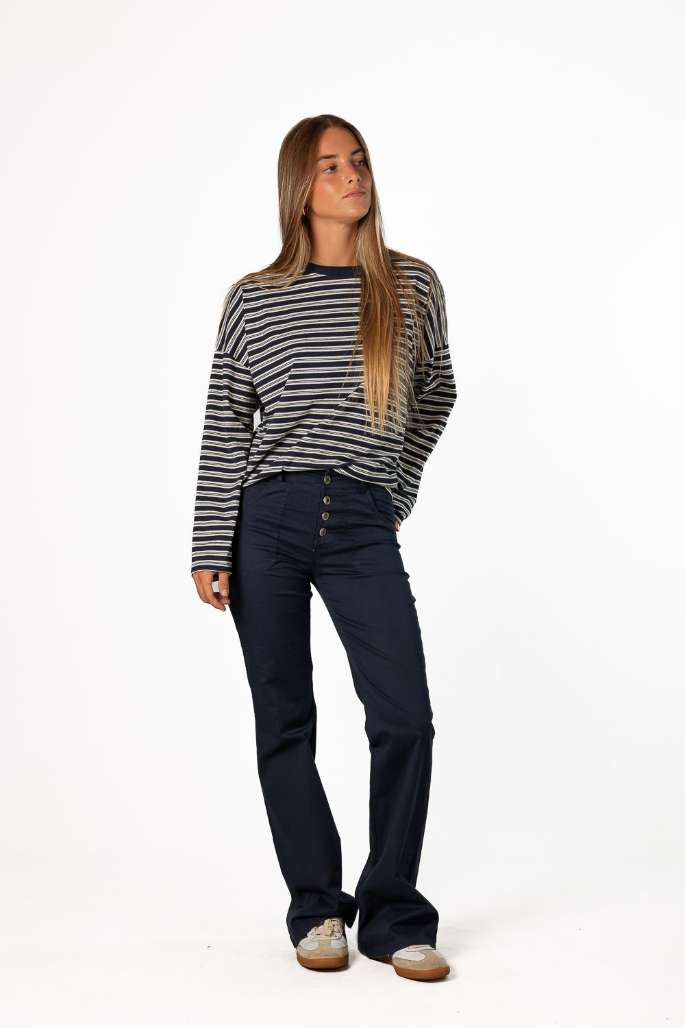Pantalón Campana Botones Azul Marino