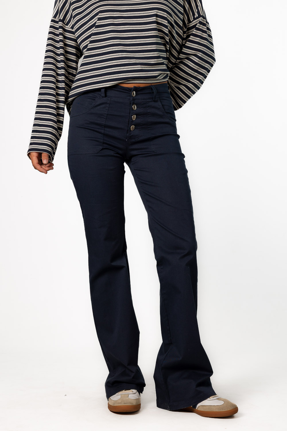 Pantalón Campana Botones Azul Marino