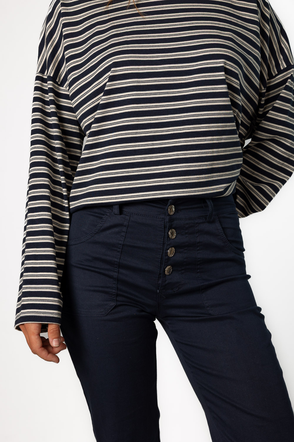 Pantalón Campana Botones Azul Marino
