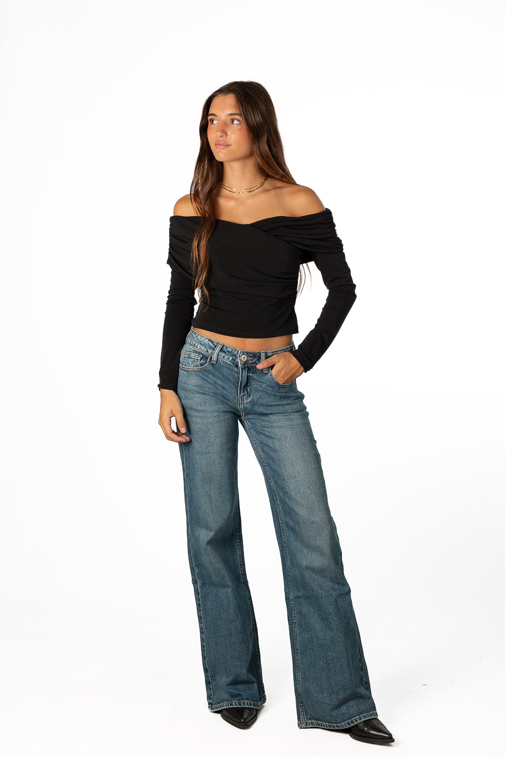 Top Bardot cruzado Negro