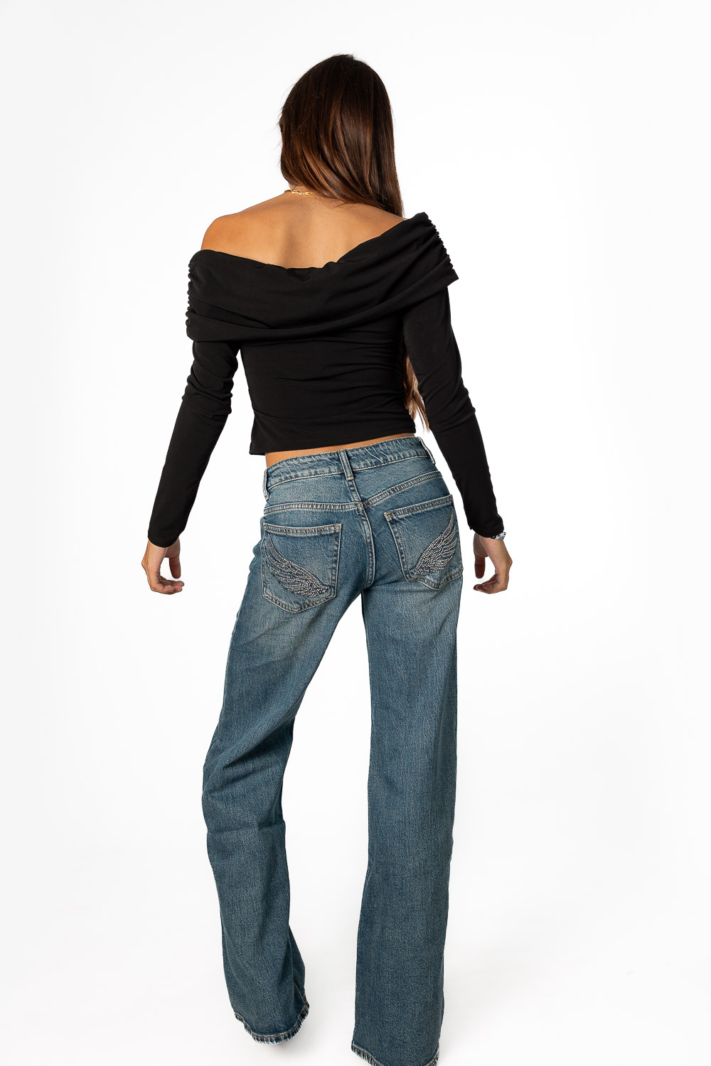 Top Bardot cruzado Negro