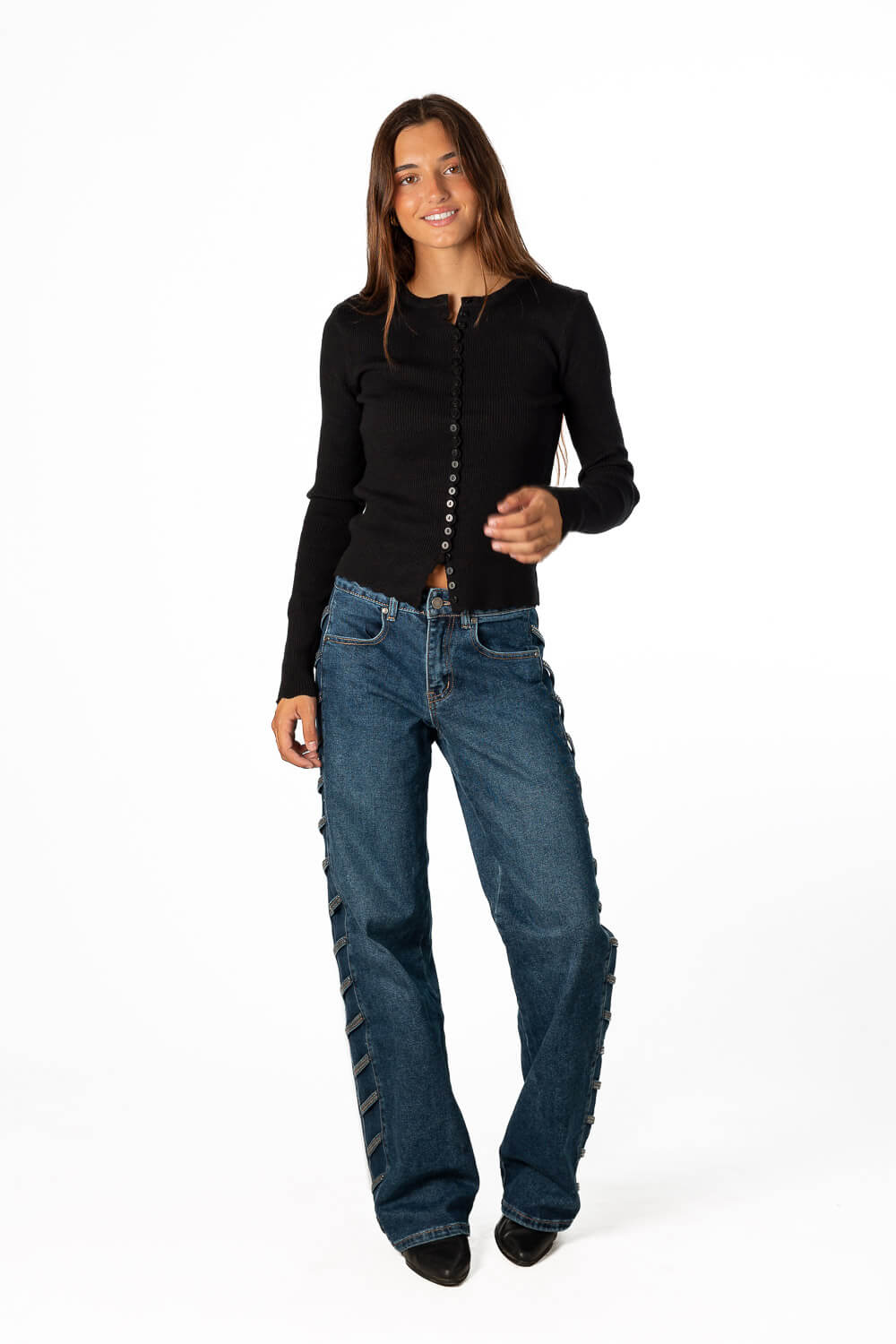 Cardigan Botones Canalé Negro